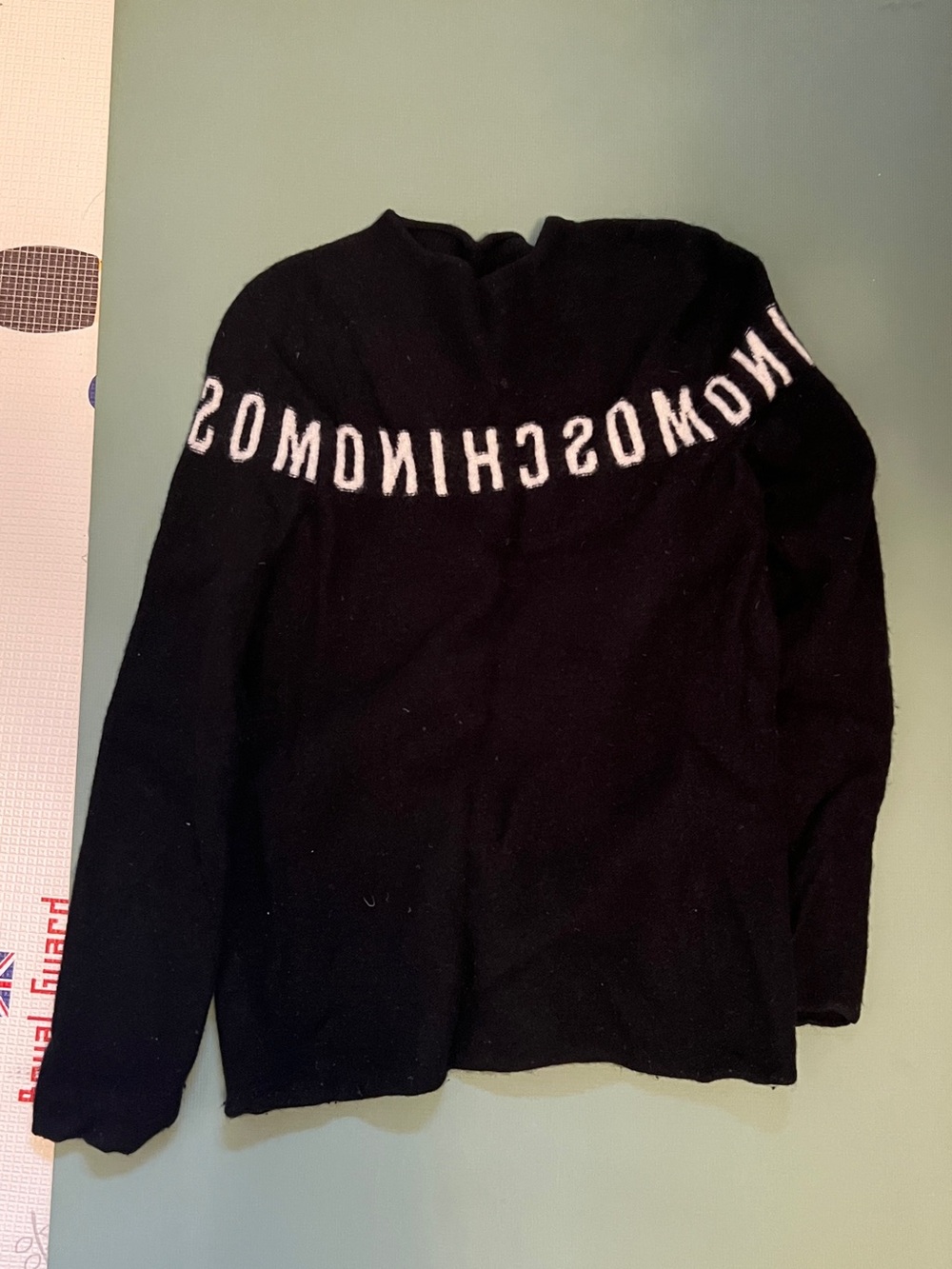 Black Knit Sweater with White Lettering - Women